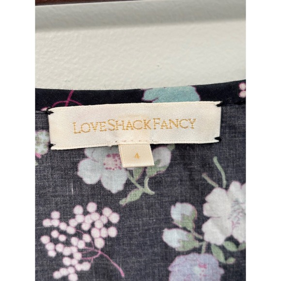 Love Shack Fancy Dress 4 Lais Floral Puff Sleeve Midi Black Pink Blue - Picture 2 of 7